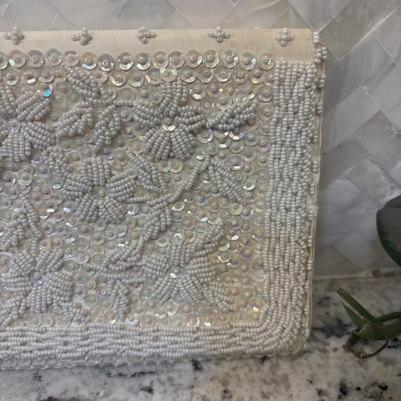 Vintage Beaded & Sequins Clutch Purse - Hand‎ Made in Crown Colony of Hong Kong